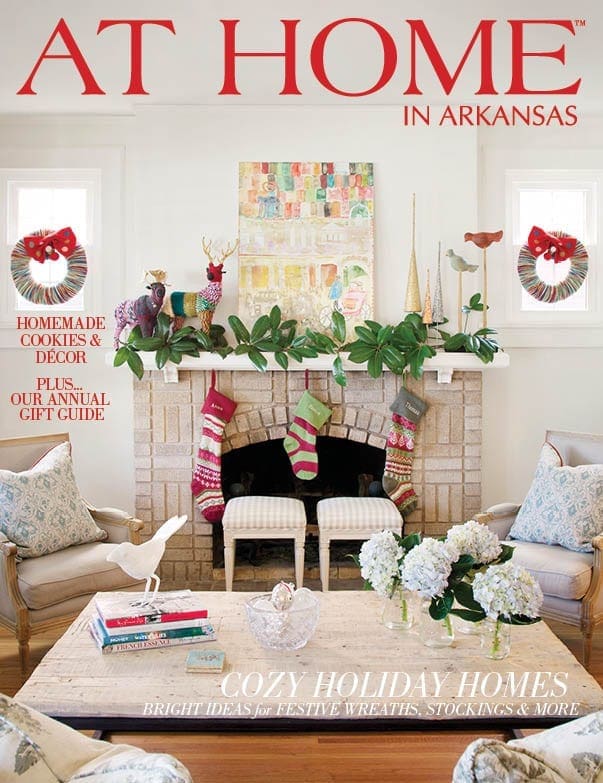 At Home Arkansas cover featuring a fireplace and holiday decor.