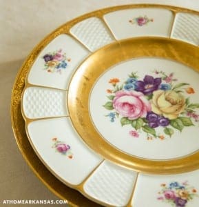 Gold-rimmed porcelain plate with floral design