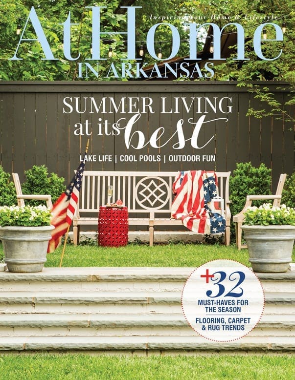Athome magazine cover: Summer living at its best, featuring a patio with furniture and an American