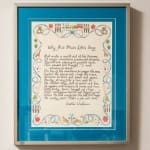 Framed illustration with text and fruit motifs.