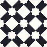 Black and white geometric tile pattern with star shapes