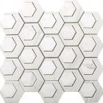 Hexagonal marble tiles with white inserts and gray veining