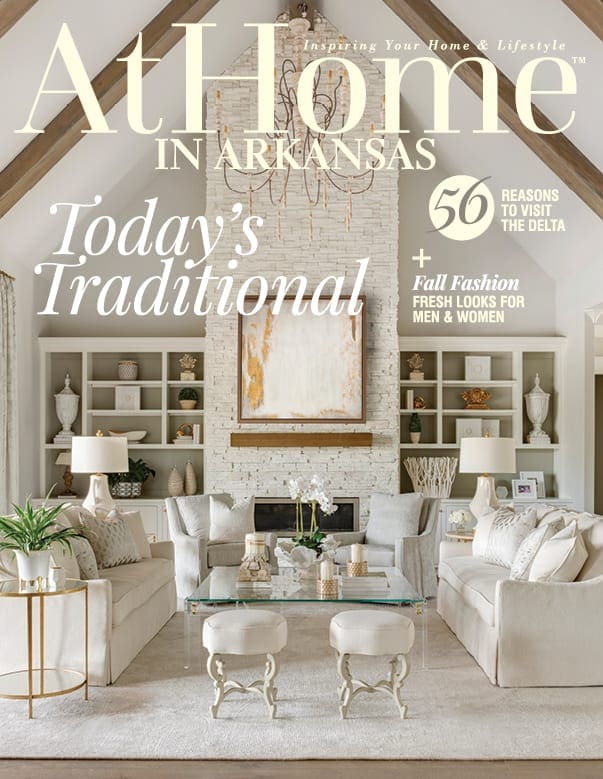 At Home In Arkansas magazine cover with headline 'Today's Traditional' and feature '56 Reasons to