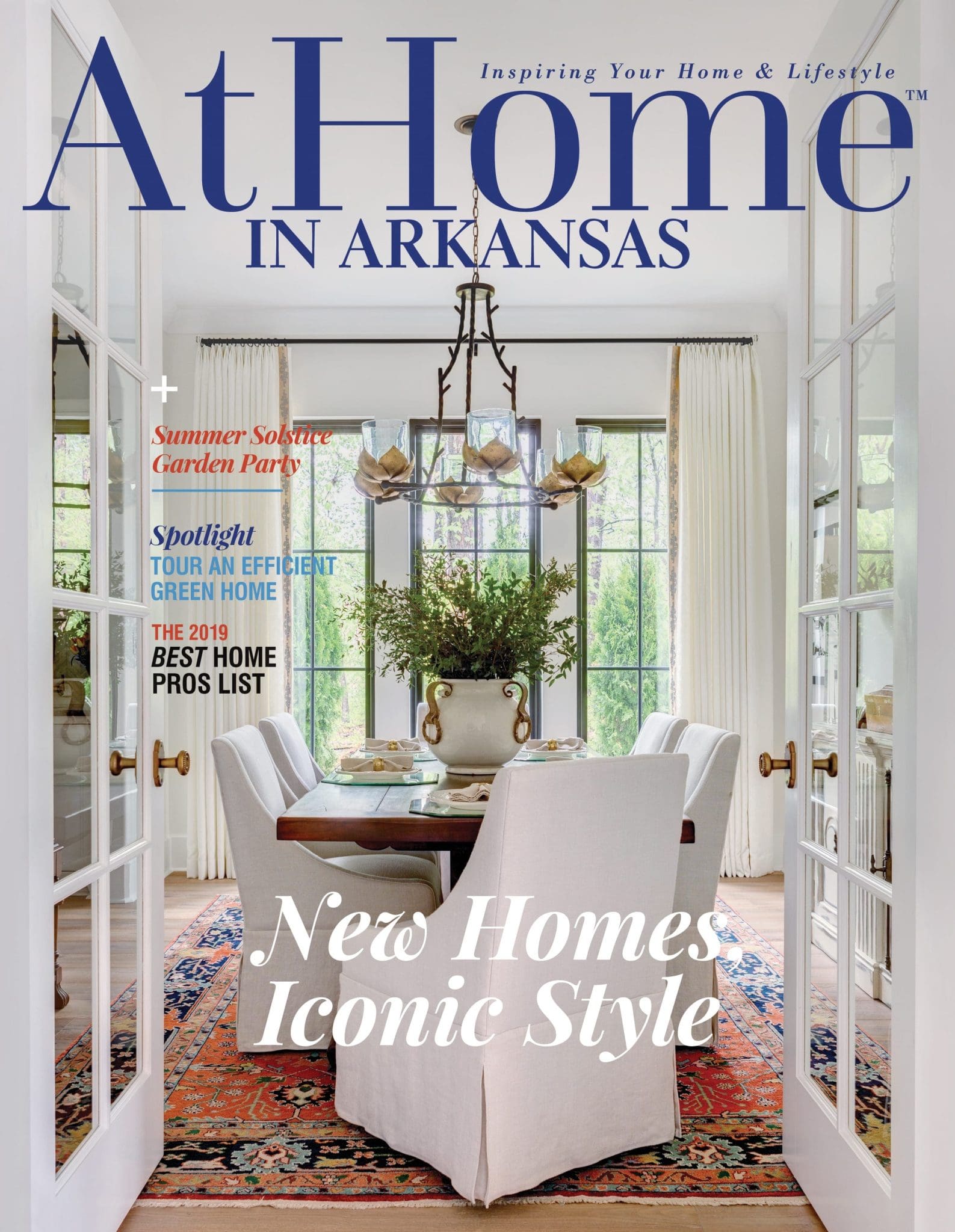 At Home in Arkansas magazine cover with headline "New Homes, Iconic Style"