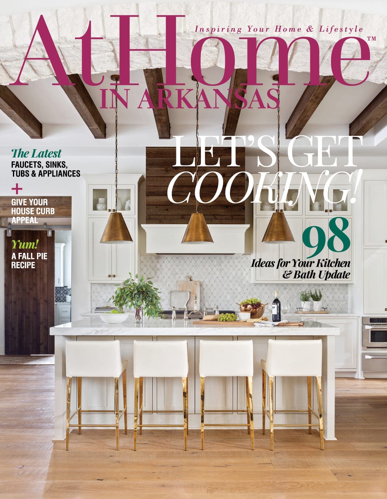 AtHome in Arkansas magazine cover with kitchen island and text "Let's Get Cooking!"