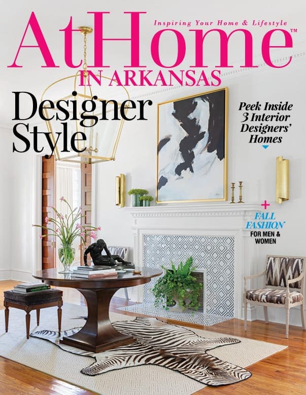 AtHome in Arkansas magazine cover with headline 'Designer Style' and 'Fall Fashion'