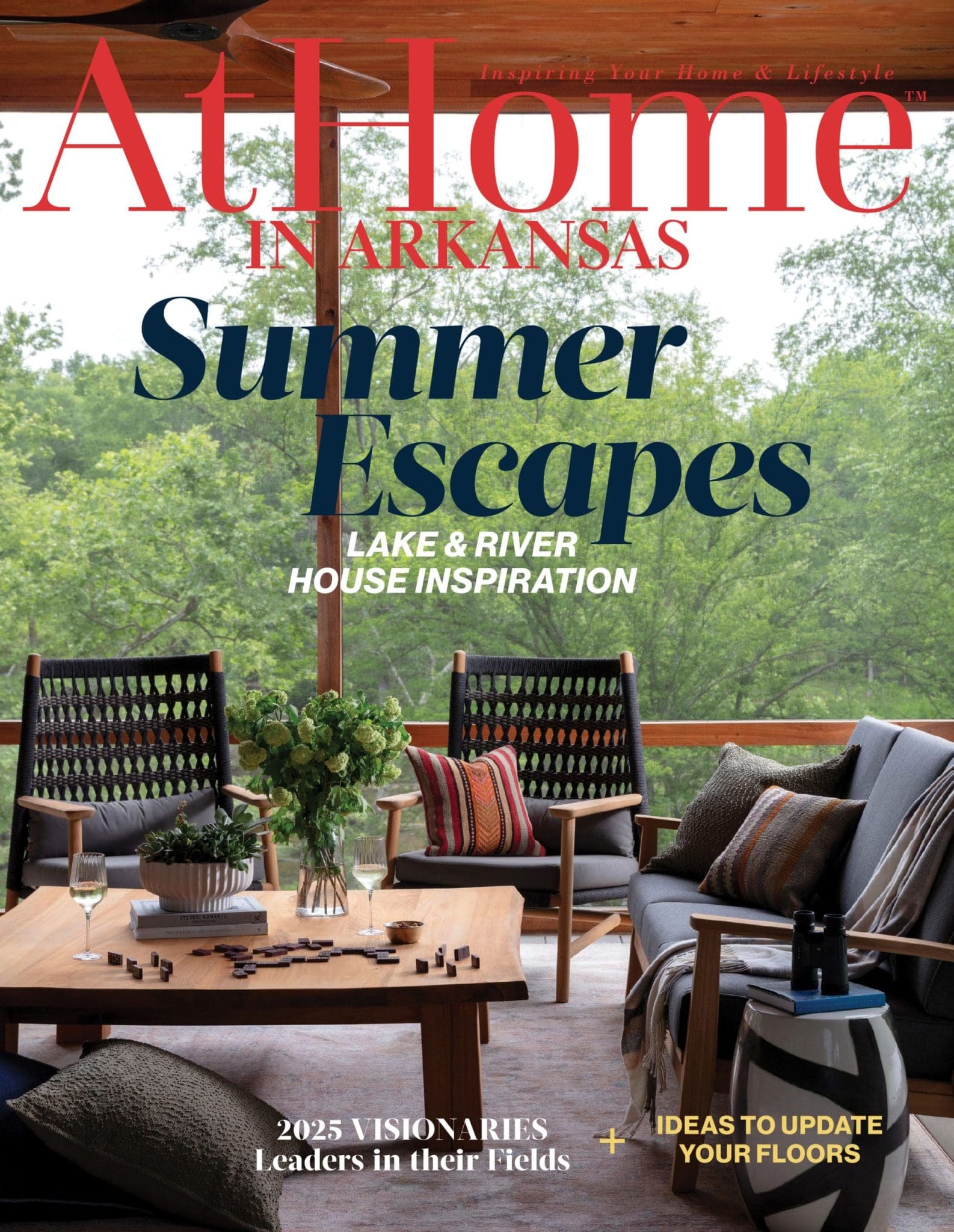 Architectural Digest Summer Escapes cover featuring a lakeside patio.