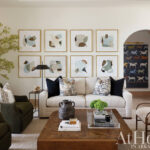 Living room with framed abstract art, sofa, and coffee table.