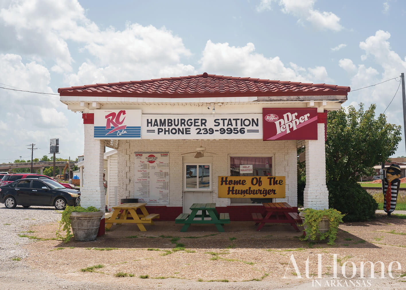 White building with ‘Hamburger Station’ sign, Arkansas